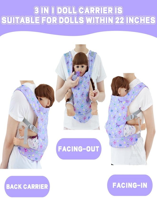 18INDC Baby Doll Carrier with Doll Accessories Doll Carrier for Kids, Reborn Doll Baby Carrier with Adjustable Straps for 16-22 Inch Baby Doll with Accessories, Purple - Image 4